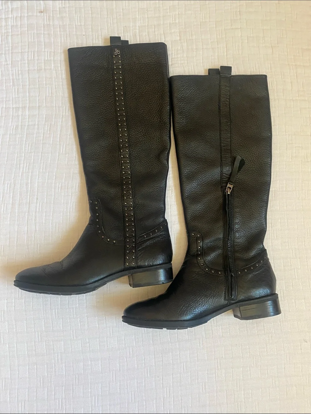 SAM EDELMAN Black Studded Knee-High Riding Boots